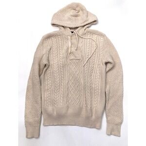 RRL Double RL Ralph Lauren Mens XS Cable Knit 100% Cotton Hooded Sweater Natural